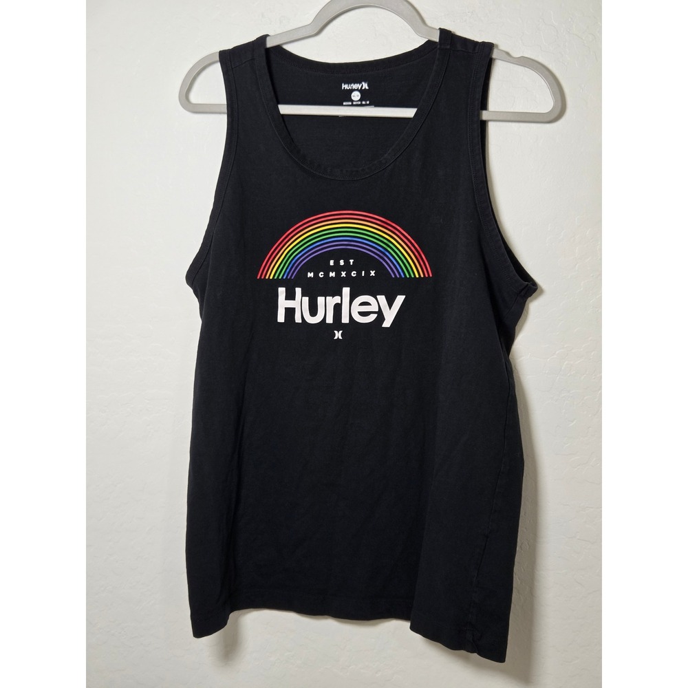 Hurley Mens Black Rainbow Logo Graphic Tank Top Sleeveless Shirt Size M